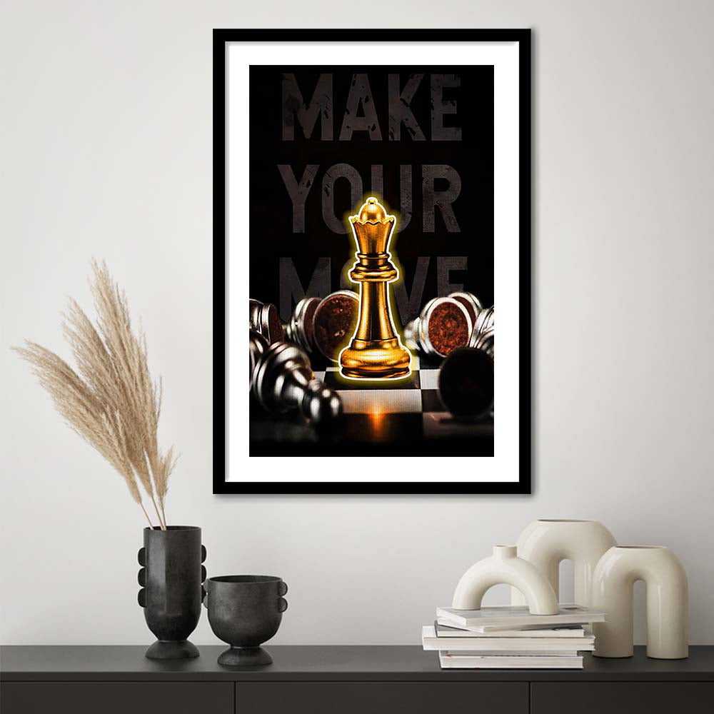 Make Your Move, Neon Sign Effect, Framed Art Print, Luxury Pictures Framed, White Border