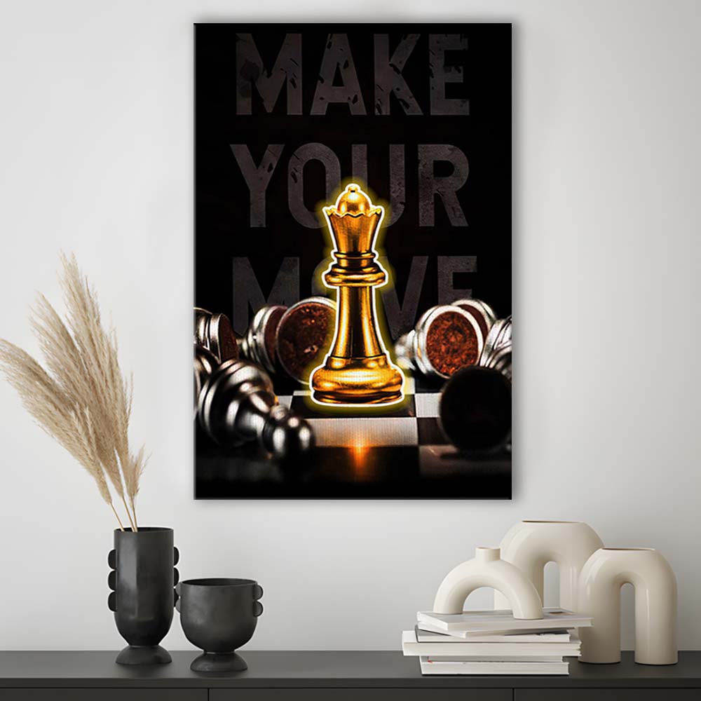 Make Your Move, Neon Sign Effect, Canvas Print, Luxury Wall Art Decor, Modern Art