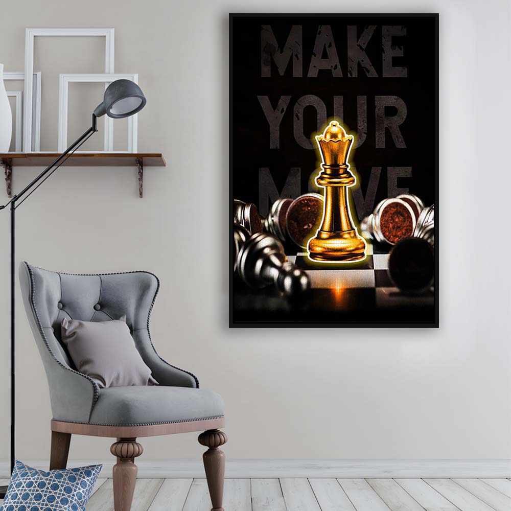 Make Your Move, Neon Sign Effect, Framed Canvas Print, Floating Frame, Luxury Wall Art Decor