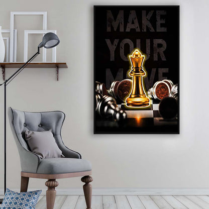 Make Your Move, Neon Sign Effect, Framed Canvas Print, Floating Frame, Luxury Wall Art Decor