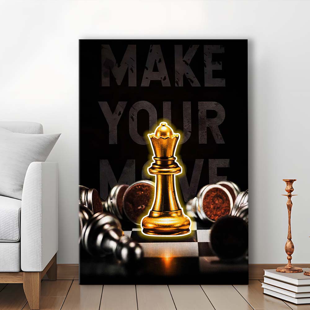 Make Your Move, Neon Sign Effect, Canvas Print, Luxury Wall Art Decor, Modern Art