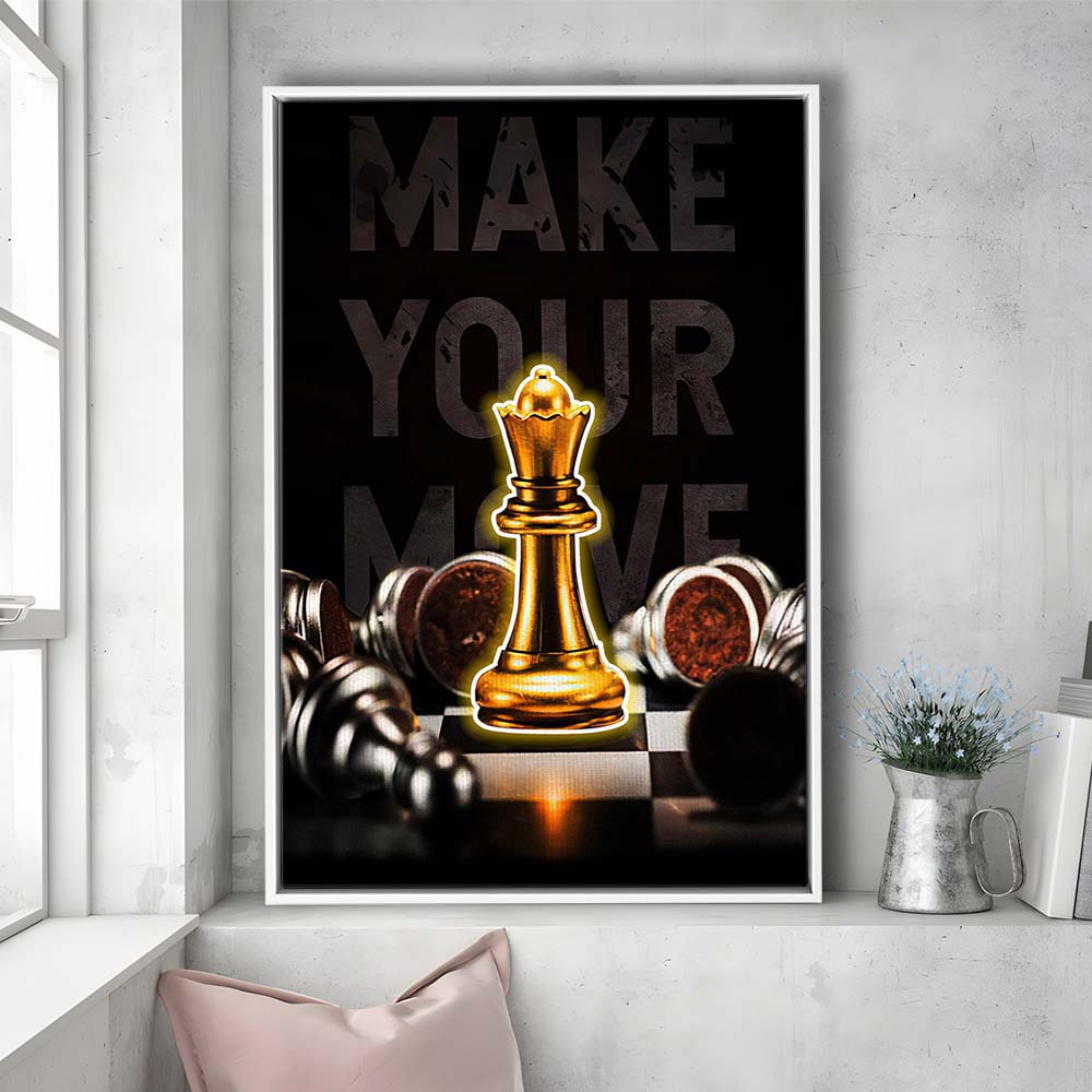 Make Your Move, Neon Sign Effect, Framed Canvas Print, Floating Frame, Luxury Wall Art Decor