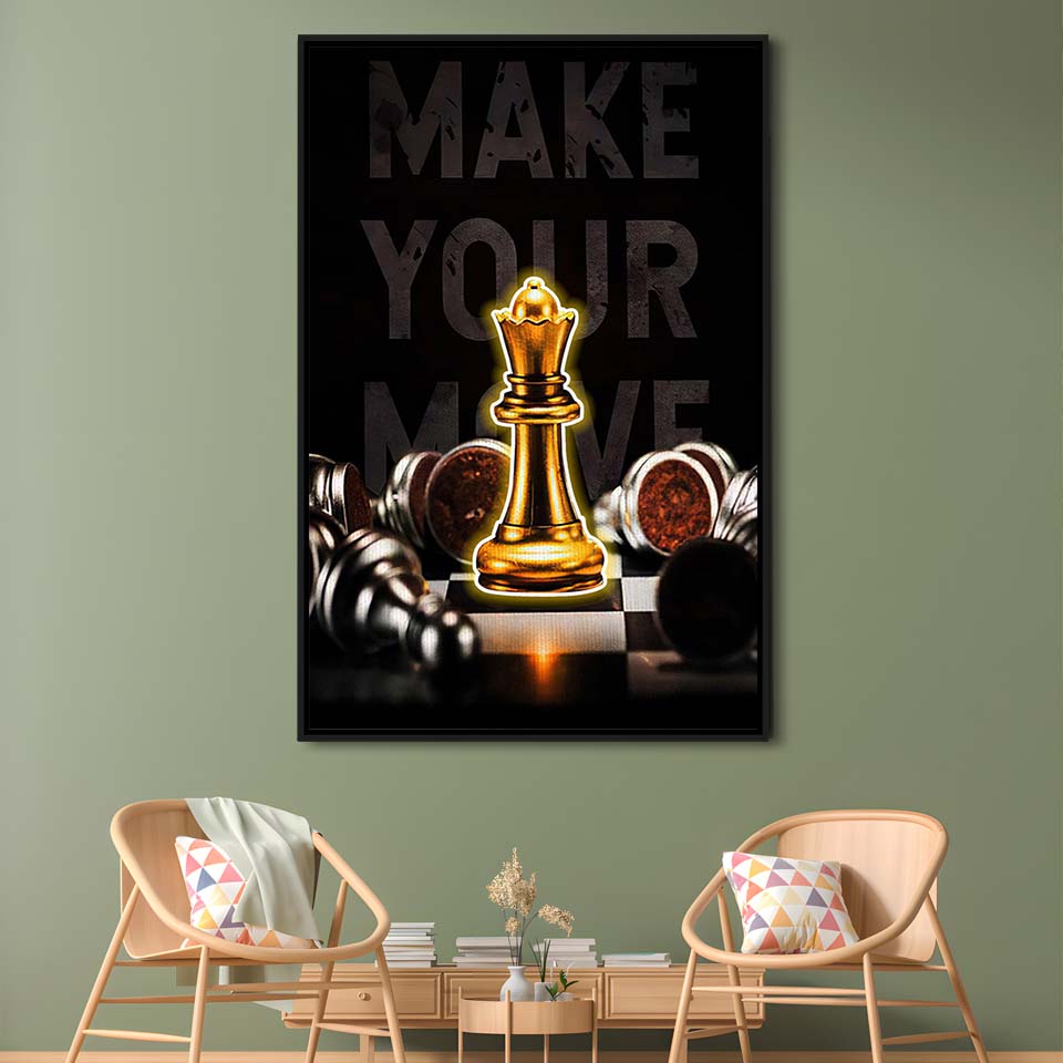 Make Your Move, Neon Sign Effect, Framed Canvas Print, Floating Frame, Luxury Wall Art Decor