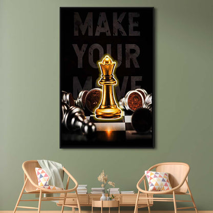 Make Your Move, Neon Sign Effect, Framed Canvas Print, Floating Frame, Luxury Wall Art Decor