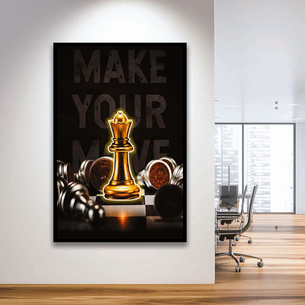 Make Your Move, Neon Sign Effect, Framed Art Print, Picture Framed Wall Art Decor