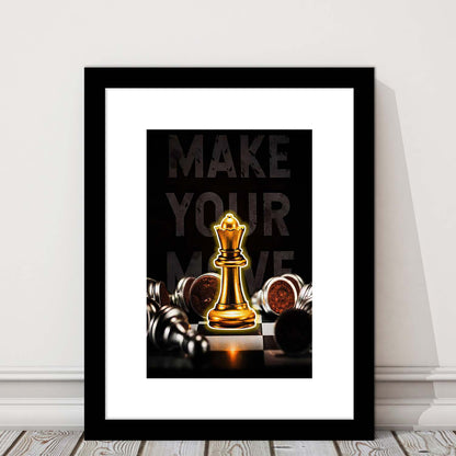 Make Your Move, Neon Sign Effect, Framed Art Print, Luxury Pictures Framed, White Border