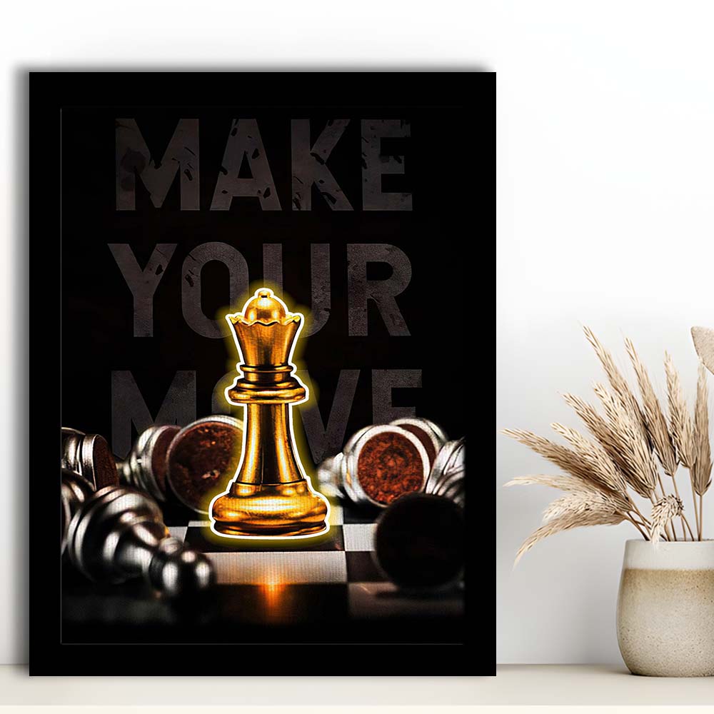 Make Your Move, Neon Sign Effect, Framed Art Print, Picture Framed Wall Art Decor