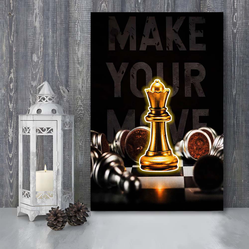 Make Your Move, Neon Sign Effect, Canvas Print, Luxury Wall Art Decor, Modern Art