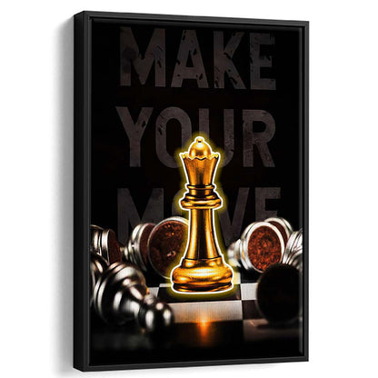 Make Your Move, Neon Sign Effect, Framed Canvas Print, Floating Frame, Luxury Wall Art Decor