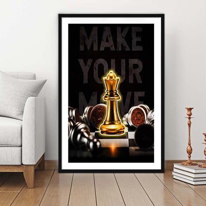 Make Your Move, Neon Sign Effect, Framed Art Print, Luxury Pictures Framed, White Border