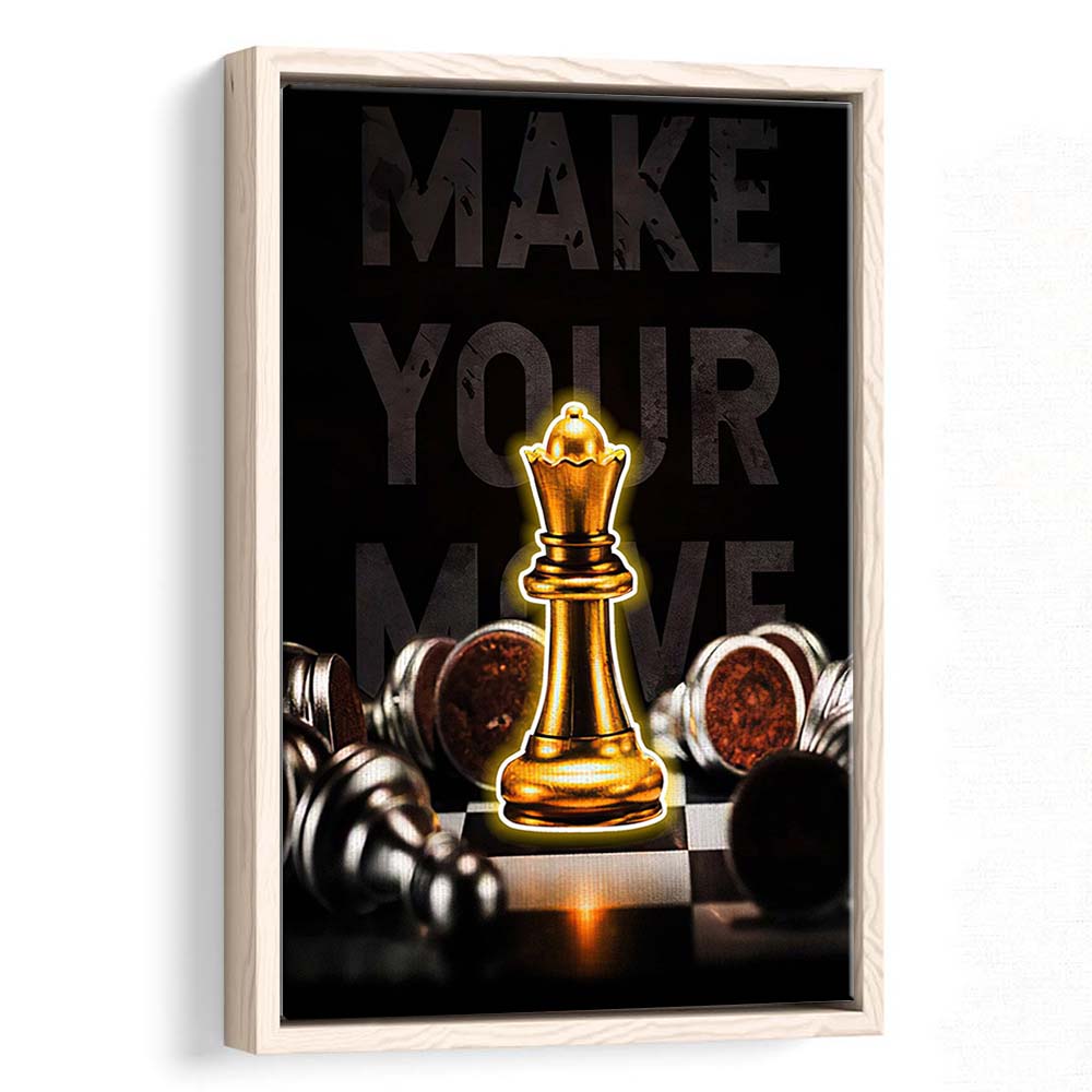 Make Your Move, Neon Sign Effect, Framed Canvas Print, Floating Frame, Luxury Wall Art Decor