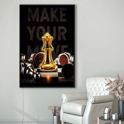 Make Your Move, Neon Sign Effect, Framed Canvas Print, Floating Frame, Luxury Wall Art Decor