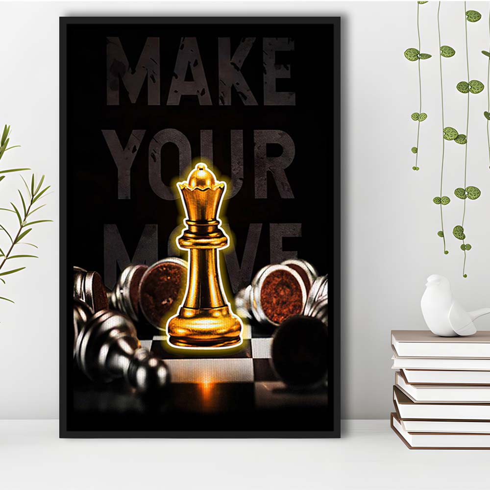 Make Your Move, Neon Sign Effect, Framed Canvas Print, Floating Frame, Luxury Wall Art Decor