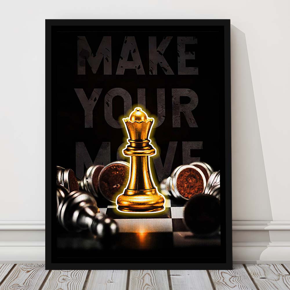 Make Your Move, Neon Sign Effect, Framed Canvas Print, Floating Frame, Luxury Wall Art Decor