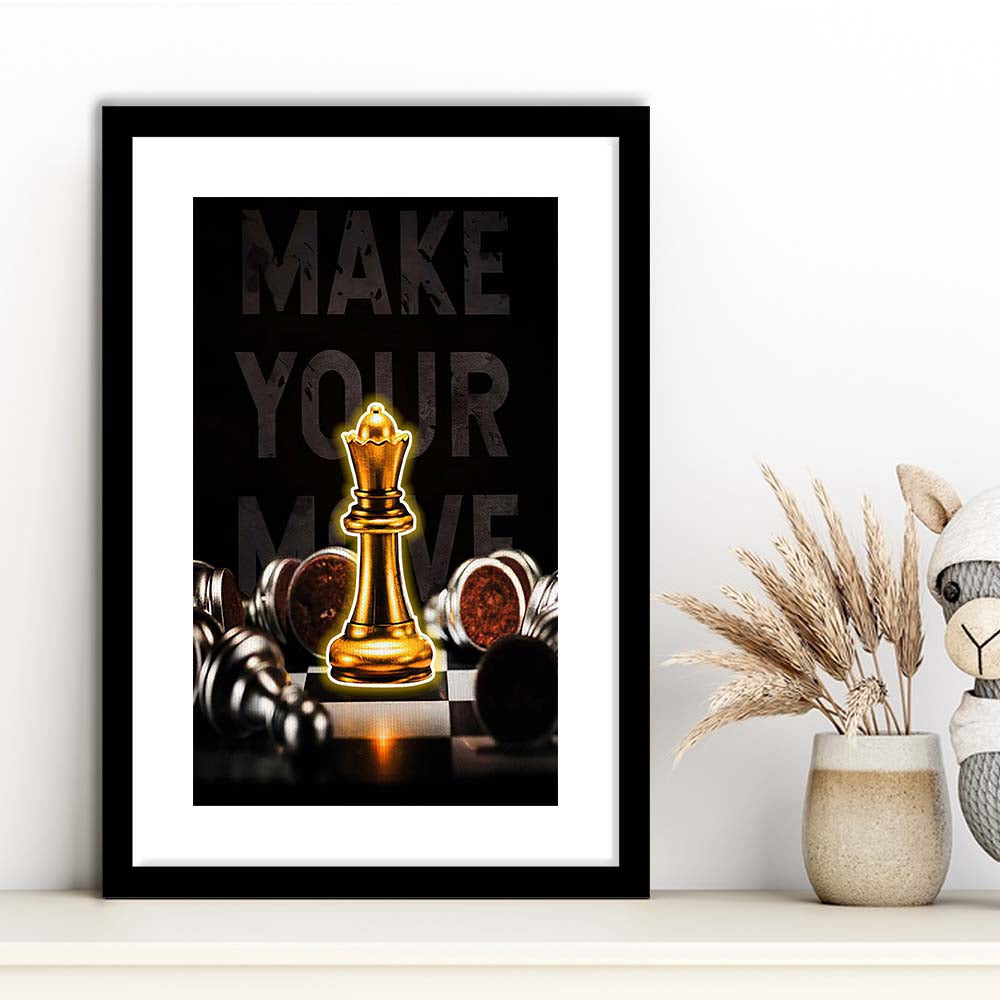 Make Your Move, Neon Sign Effect, Framed Art Print, Luxury Pictures Framed, White Border