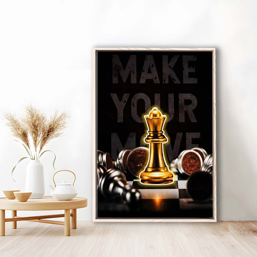 Make Your Move, Neon Sign Effect, Framed Canvas Print, Floating Frame, Luxury Wall Art Decor