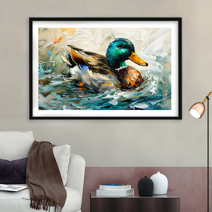 Mallard Duck Portrait Painting, Framed  Print, Painting Art, Framed Art Print White Border Wall Decor