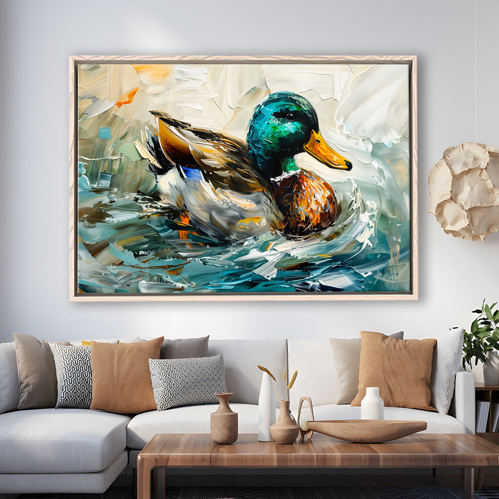 Mallard Duck Portrait Painting, Framed Canvas Print, Painting Art, Floating Framed Canvas Print Wall Art