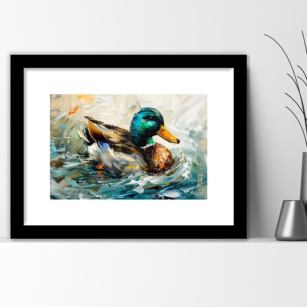 Mallard Duck Portrait Painting, Framed  Print, Painting Art, Framed Art Print White Border Wall Decor