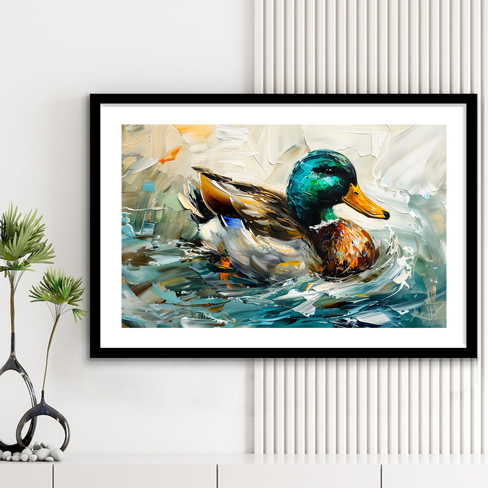 Mallard Duck Portrait Painting, Framed  Print, Painting Art, Framed Art Print White Border Wall Decor