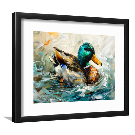 Mallard Duck Portrait Painting, Framed  Print, Painting Art, Framed Art Print White Border Wall Decor