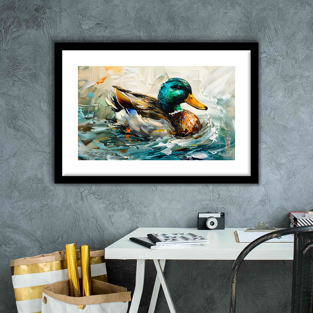 Mallard Duck Portrait Painting, Framed  Print, Painting Art, Framed Art Print White Border Wall Decor