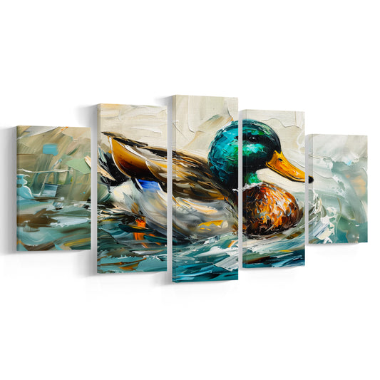 Mallard Duck Portrait Painting, Canvas Art Decor Print, Painting Art, Mixed Panels Canvas Print Wall Art