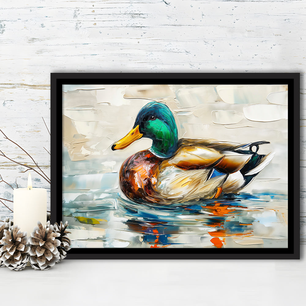 Mallard Duck Painting On the Lake, Framed Canvas Print, Painting Art, Floating Framed Canvas Print Wall Art