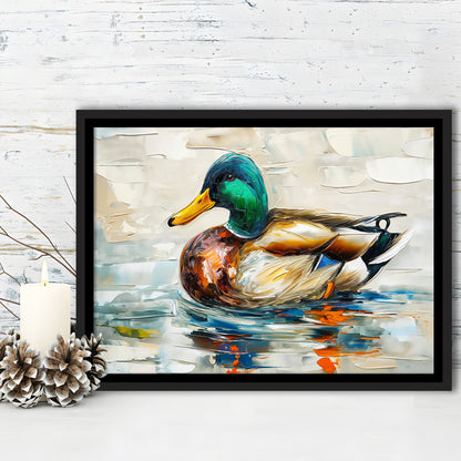 Mallard Duck Painting On the Lake, Framed Canvas Print, Painting Art, Floating Framed Canvas Print Wall Art