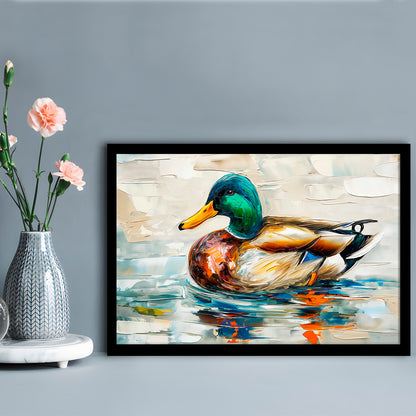 Mallard Duck Painting On the Lake, Framed  Print, Painting Art, Framed Art Print Wall Decor, Framed Picture