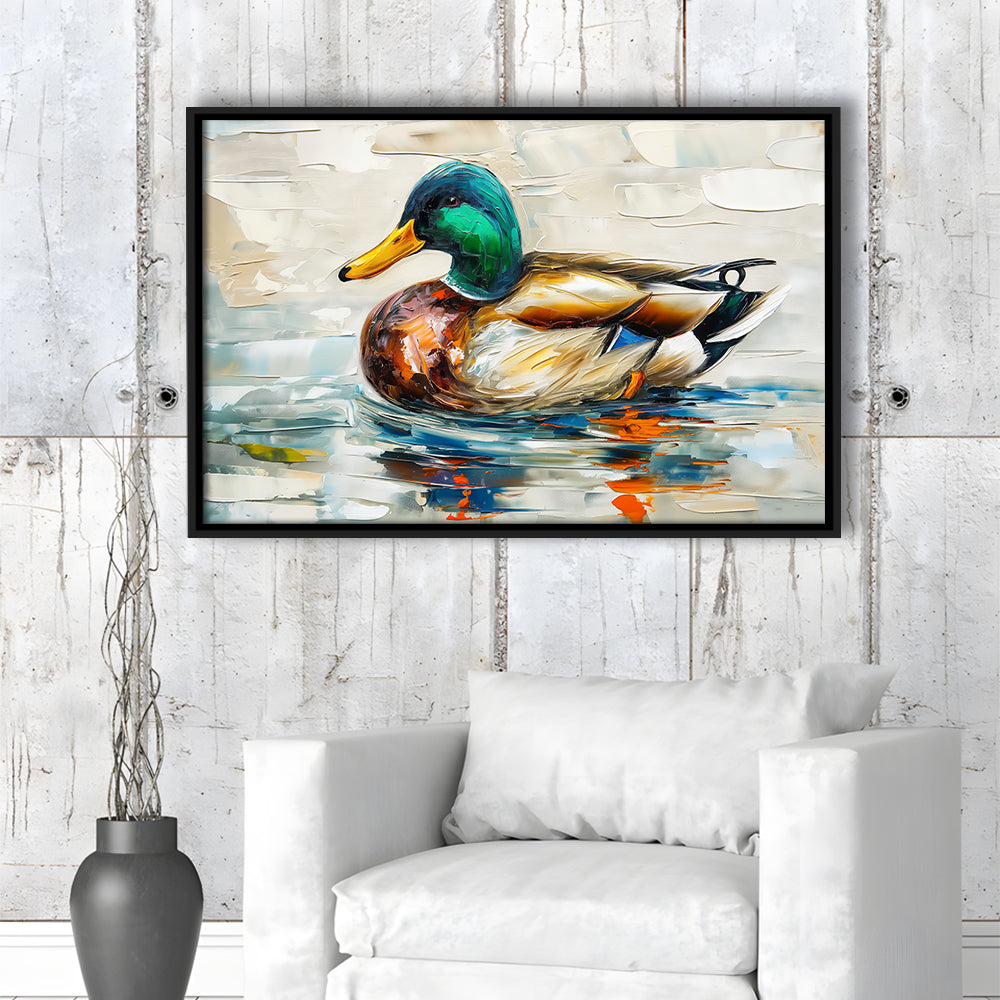 Mallard Duck Painting On the Lake, Framed Canvas Print, Painting Art, Floating Framed Canvas Print Wall Art