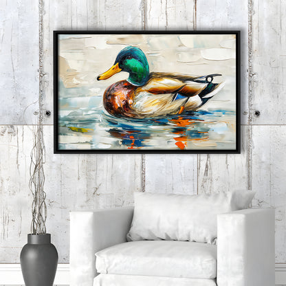 Mallard Duck Painting On the Lake, Framed Canvas Print, Painting Art, Floating Framed Canvas Print Wall Art
