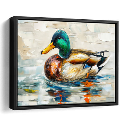 Mallard Duck Painting On the Lake, Framed Canvas Print, Painting Art, Floating Framed Canvas Print Wall Art