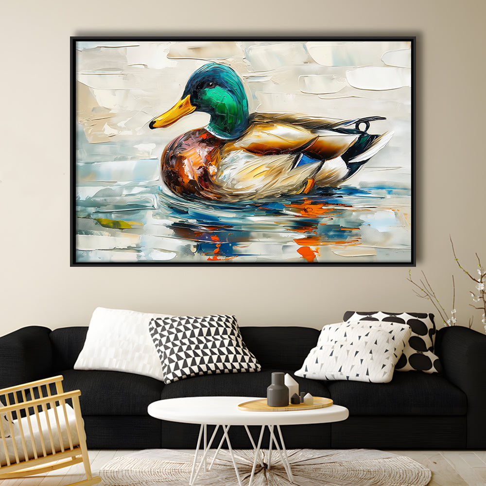 Mallard Duck Painting On the Lake, Framed Canvas Print, Painting Art, Floating Framed Canvas Print Wall Art