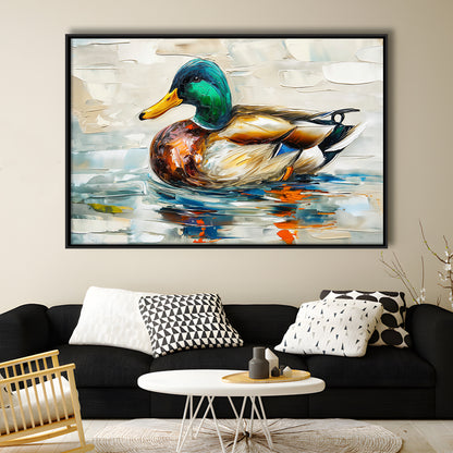 Mallard Duck Painting On the Lake, Framed Canvas Print, Painting Art, Floating Framed Canvas Print Wall Art