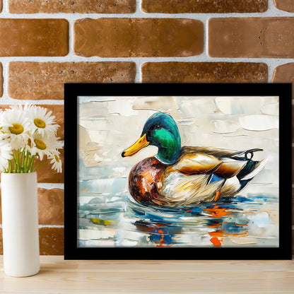 Mallard Duck Painting On the Lake, Framed  Print, Painting Art, Framed Art Print Wall Decor, Framed Picture