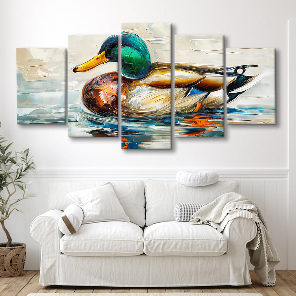 Mallard Duck Painting On the Lake, Canvas Art Decor Print, Painting Art, Mixed Panels Canvas Print Wall Art