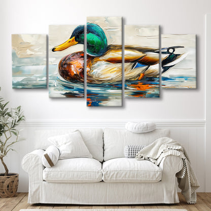 Mallard Duck Painting On the Lake, Canvas Art Decor Print, Painting Art, Mixed Panels Canvas Print Wall Art