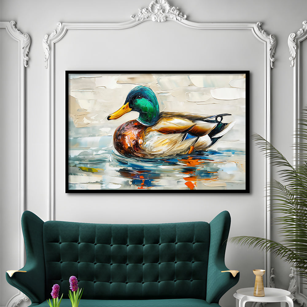 Mallard Duck Painting On the Lake, Framed  Print, Painting Art, Framed Art Print Wall Decor, Framed Picture