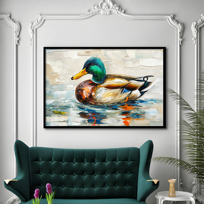 Mallard Duck Painting On the Lake, Framed  Print, Painting Art, Framed Art Print Wall Decor, Framed Picture