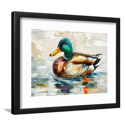 Mallard Duck Painting On the Lake, Framed  Print, Painting Art, Framed Art Print White Border Wall Decor