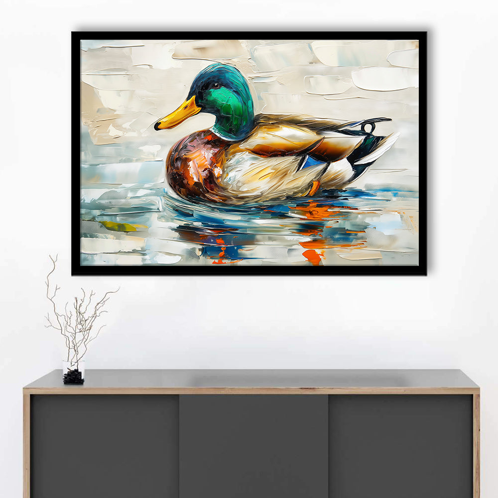 Mallard Duck Painting On the Lake, Framed  Print, Painting Art, Framed Art Print Wall Decor, Framed Picture