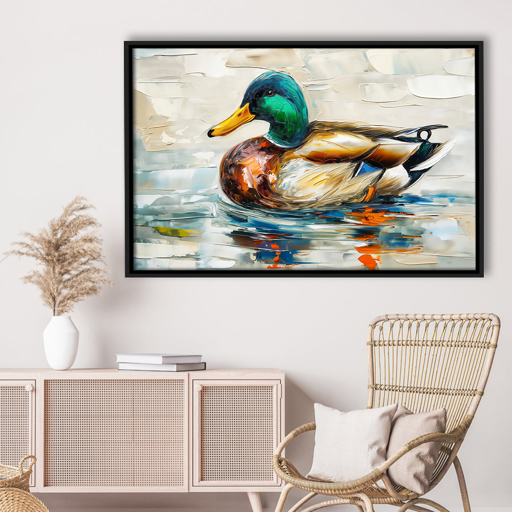 Mallard Duck Painting On the Lake, Framed Canvas Print, Painting Art, Floating Framed Canvas Print Wall Art
