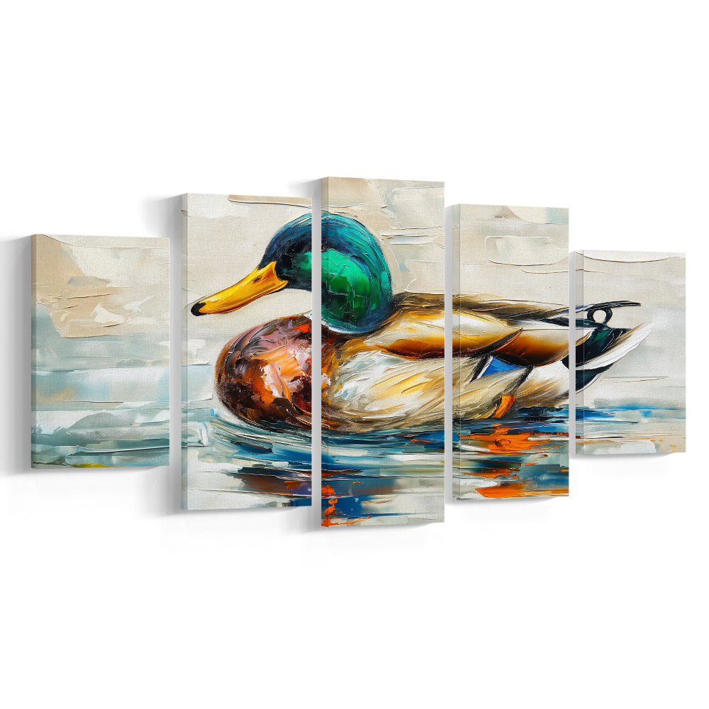 Mallard Duck Painting On the Lake, Canvas Art Decor Print, Painting Art, Mixed Panels Canvas Print Wall Art