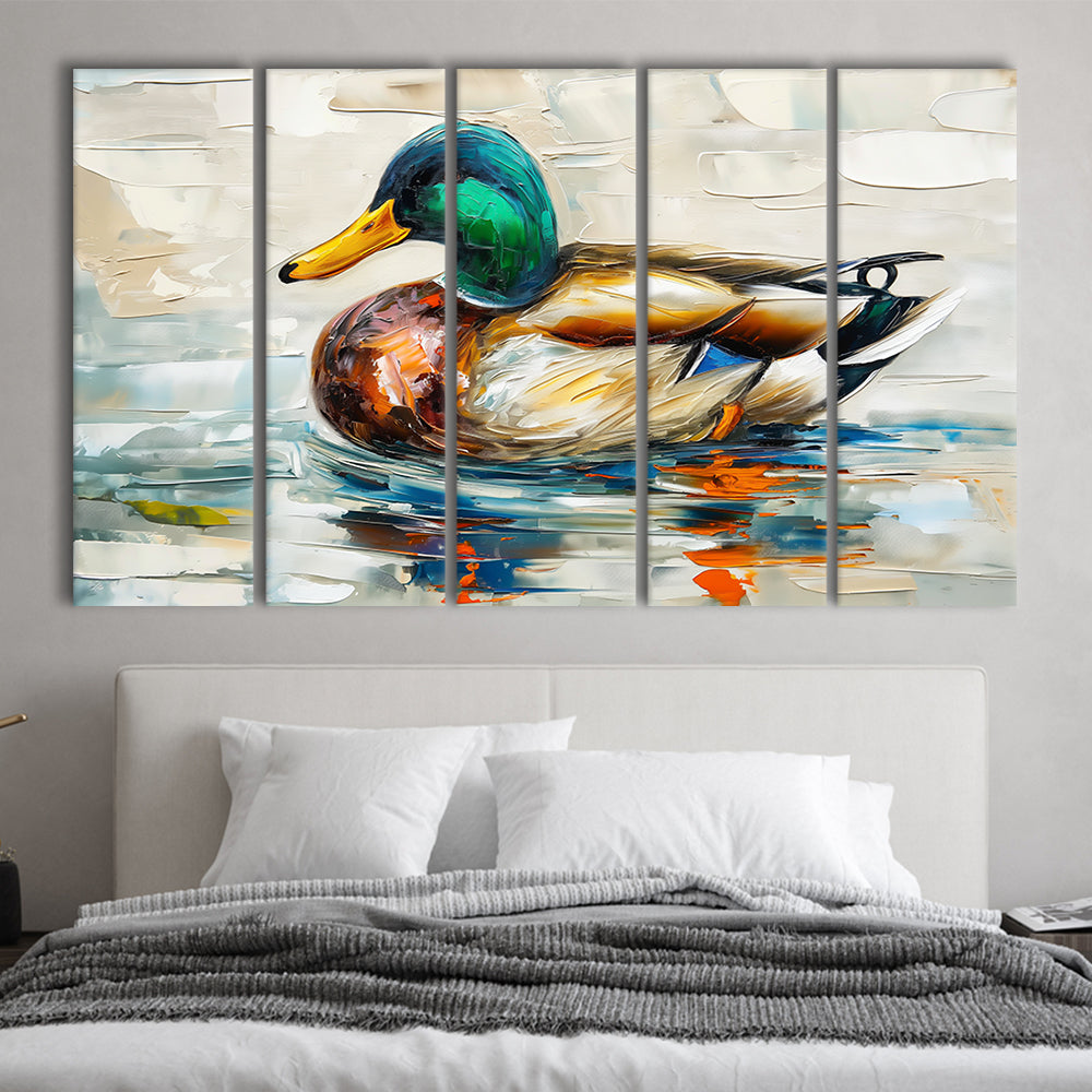 Mallard Duck Painting On the Lake, Canvas Art Print, Painting Art, Multi Panels Canvas Print Wall Art