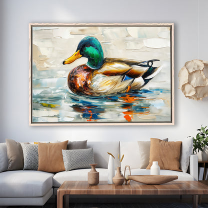 Mallard Duck Painting On the Lake, Framed Canvas Print, Painting Art, Floating Framed Canvas Print Wall Art