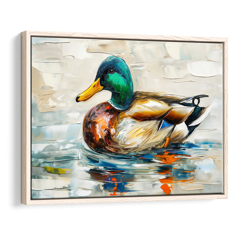 Mallard Duck Painting On the Lake, Framed Canvas Print, Painting Art, Floating Framed Canvas Print Wall Art