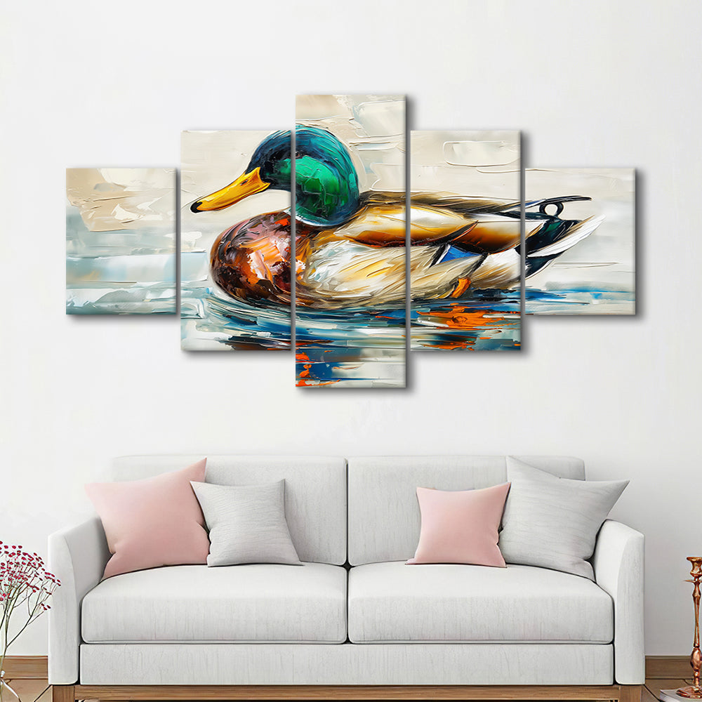 Mallard Duck Painting On the Lake, Canvas Art Decor Print, Painting Art, Mixed Panels Canvas Print Wall Art