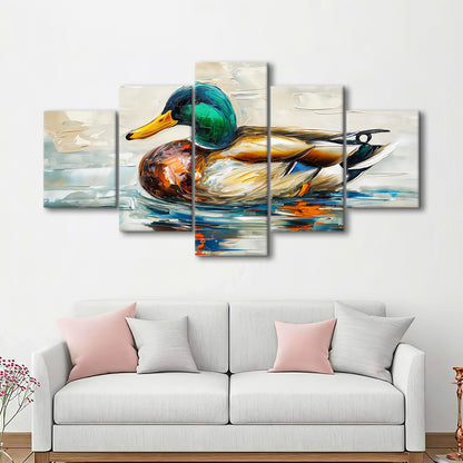 Mallard Duck Painting On the Lake, Canvas Art Decor Print, Painting Art, Mixed Panels Canvas Print Wall Art