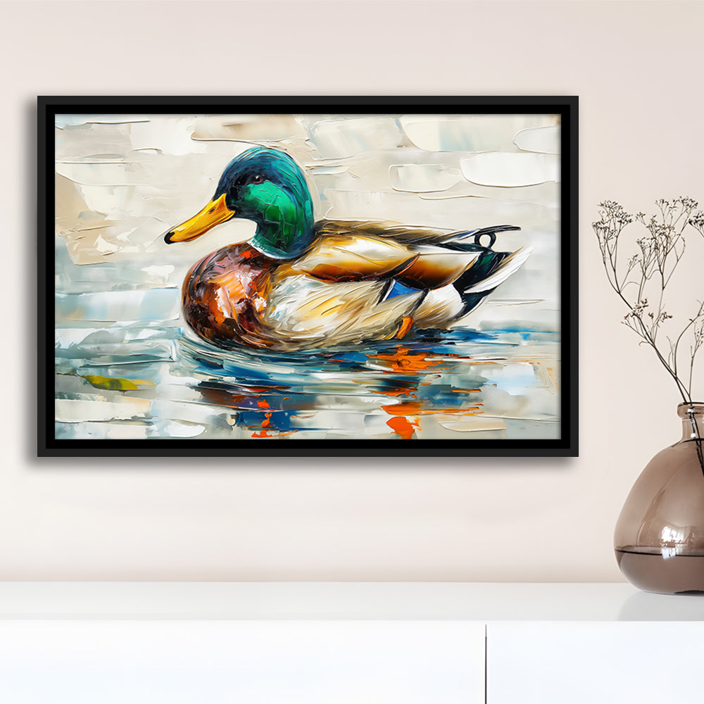 Mallard Duck Painting On the Lake, Framed Canvas Print, Painting Art, Floating Framed Canvas Print Wall Art